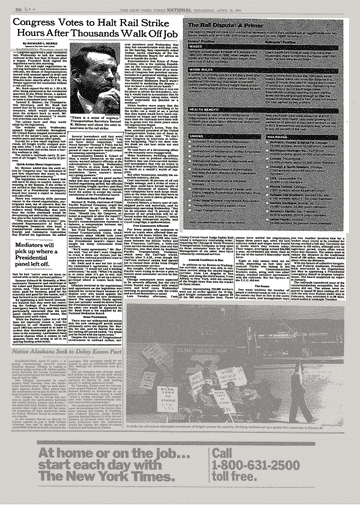 1991年国会强力阻止罢工的报道。图片来源：纽约时报 