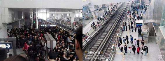 昌平线南延至清河站后，西二旗站早高峰前后对比（中铁隆供图）