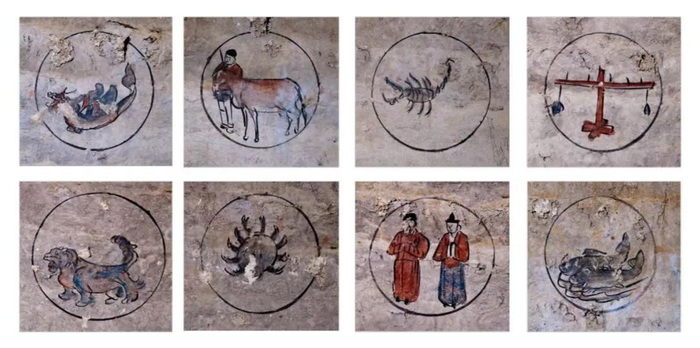 张世卿墓星象图中的黄道十二宫局部