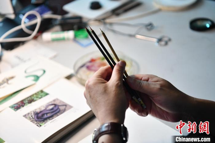 李健绘图时使用的笔。　张浪 　摄