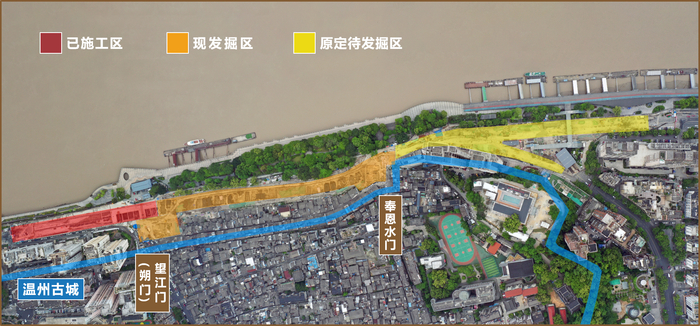 温州朔门古港遗址发掘区分区图。国家文物局供图