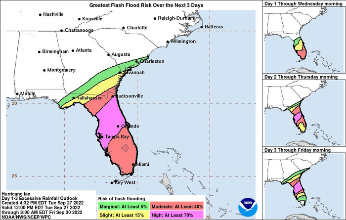 佛州未来三天的大型洪水灾害可能性。图片来源：NWS推特