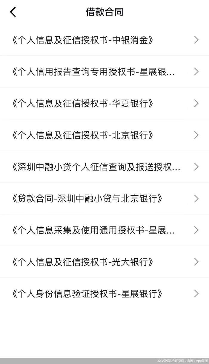 放心借借款合同页面，来源：App截图