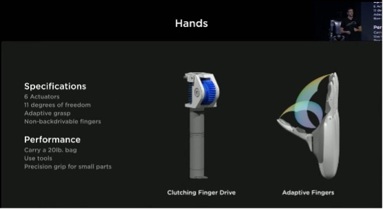 基于人体工学设计的机器人手 图片来源：特斯拉