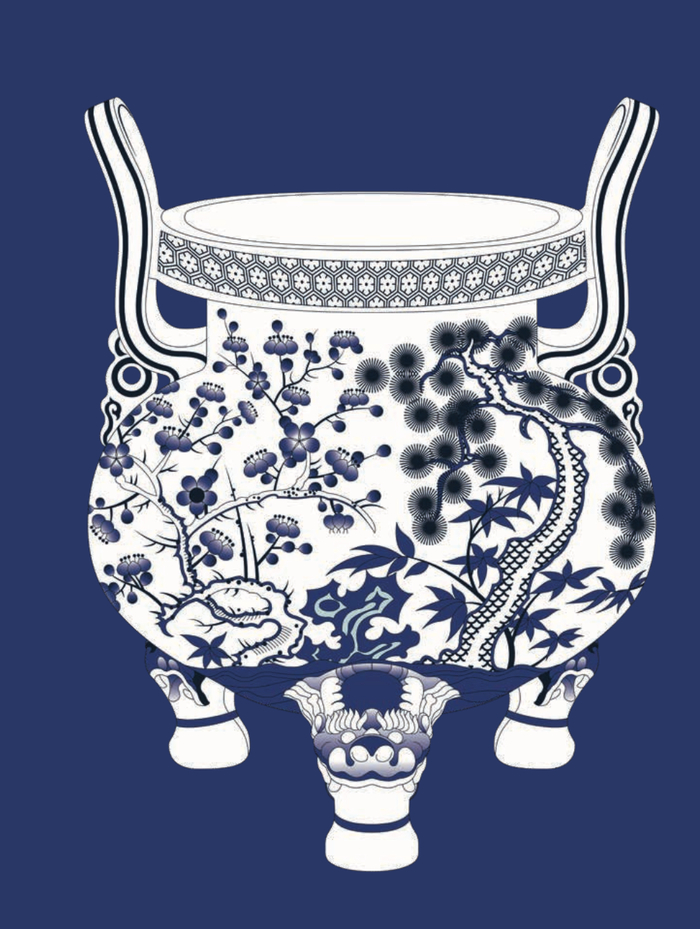 青花香炉上的“松竹梅纹”。     纹藏团队 图