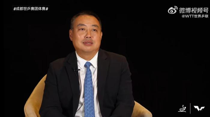 刘国梁当选后发表感想。WTT世界乒联官方微博视频截图