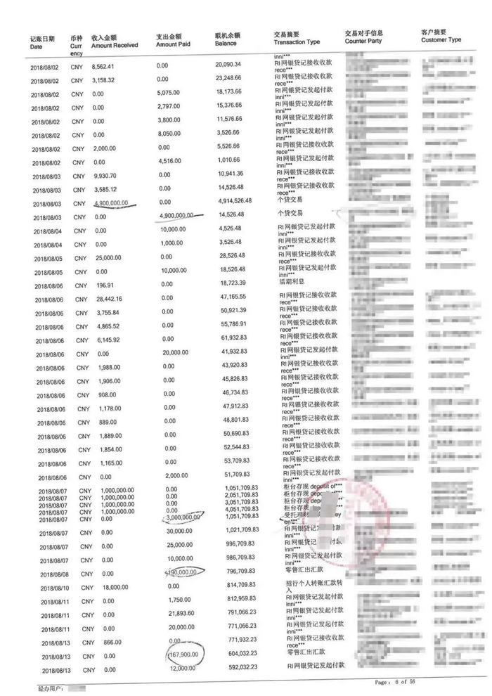 丽丽提供的部分银行交易记录 ‍被告阿军认可转账的存在，但否认转账款为借款