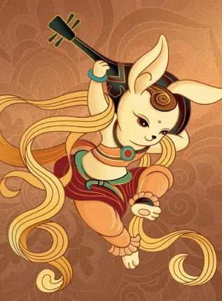 左图：飞天玉兔  右图：敦煌壁画《反弹琵琶 》