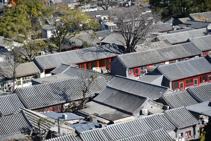 11月7日，站在钟鼓楼眺望，周边地区第五立面已恢复了以大片青灰色为主的整体色彩效果。  新京报记者 王贵彬 摄