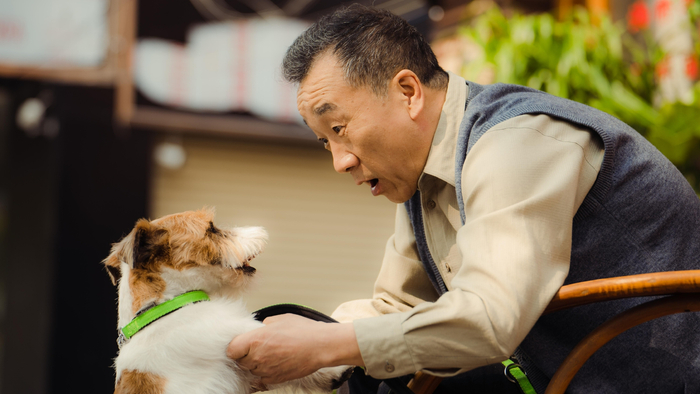 剧中，刘亚津饰演的文叔帮忙照看三悦（周依然饰）的小狗。  受访者供图
