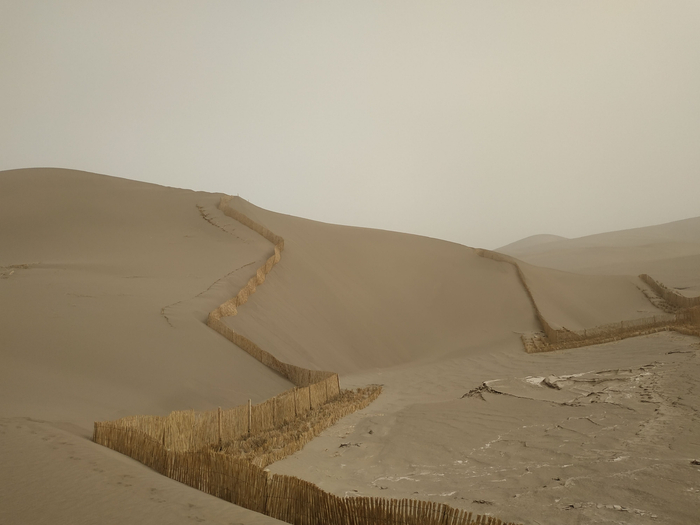 塔克拉玛干沙漠中的高低沙障。受访者供图