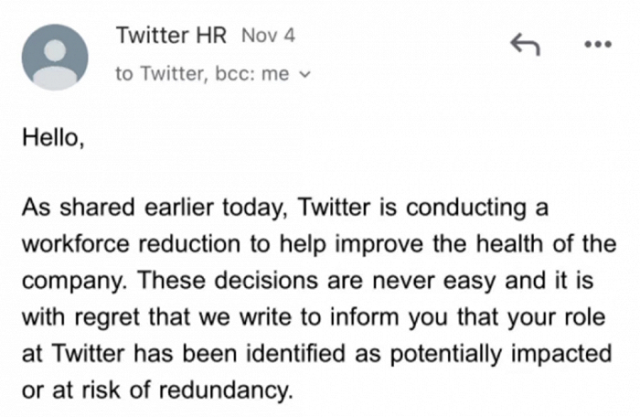 ▲ 艾米在周五凌晨收到的被裁邮件。图 / 受访者提供