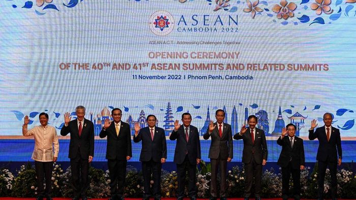 当地时间2022年11月11日，柬埔寨金边，东盟国家领导人出席第40届和第41届东盟峰会。视觉中国 图
