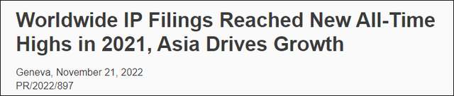 世界知识产权组织（WIPO）网站截图 