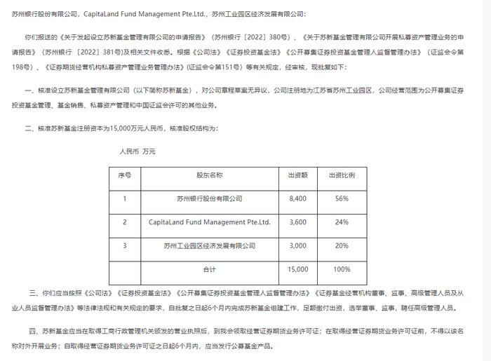 图：证监会核准设立苏新基金&nbsp; &nbsp; &nbsp; 来源：证监会网站