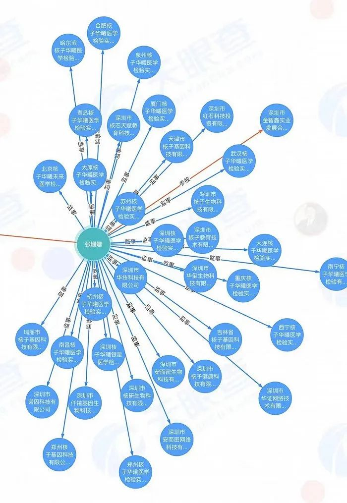 ▲与张姗姗存在关联关系的36家企业。图片来源：天眼查