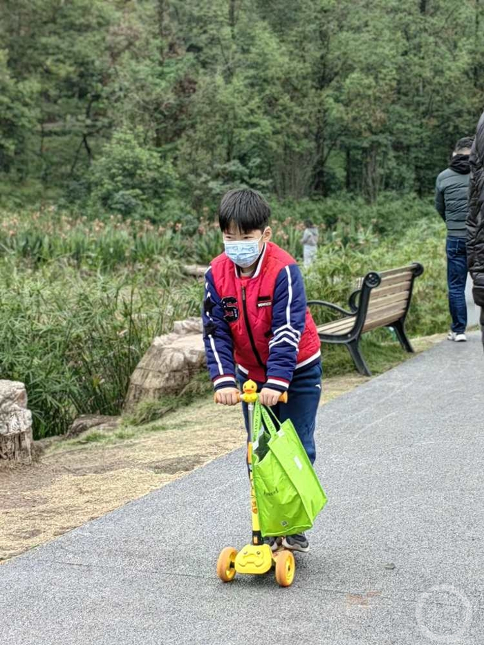 ▲12月2日下午，照母山森林公园里，小朋友自由自在地玩滑板。上游新闻记者 陈竹