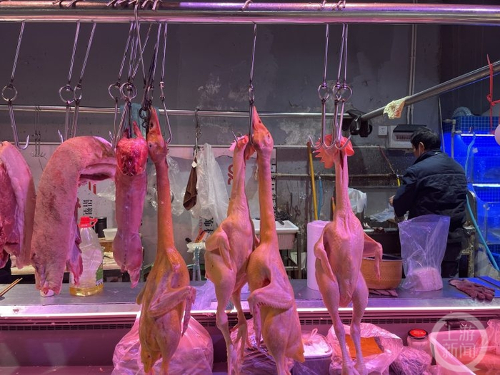 ▲12月2日中午，巴南区龙洲湾一超市肉类摊点供货充足。上游新闻记者 郭发祥