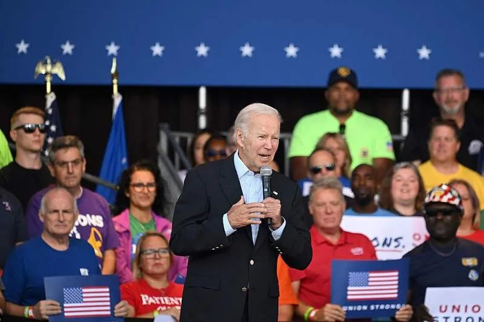 9月，拜登就劳工节发表演讲。图源：视觉中国