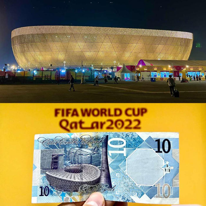 “中国建造”卢赛尔体育场是卡塔尔世界杯主体育场，被印上卡塔尔10里亚尔纸币。新华社记者王东震摄