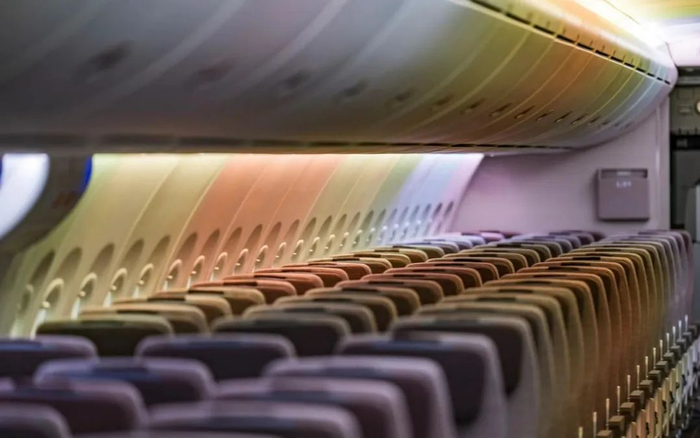 ▲东航C919客机客舱内部。新京报记者 陶冉 摄