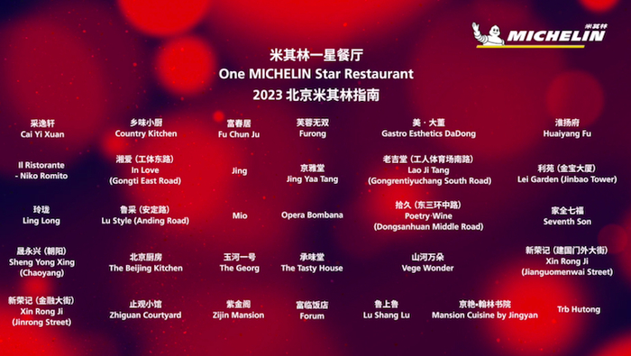 31家餐厅摘得2023北京“米其林”一星。图/线上发布会截图
