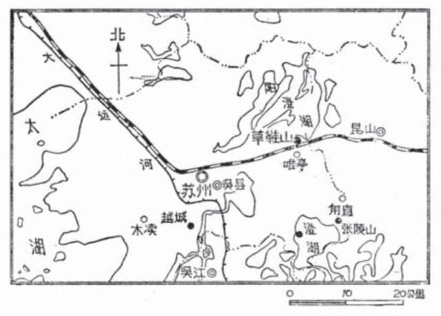 草鞋山遗址及附近重要遗址位置图