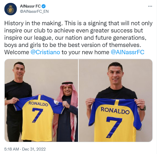 雅得胜利队推特截图