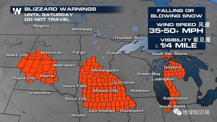 12月22日密歇根州和北印第安纳州的部分地区的暴雪警告（图：twitter）