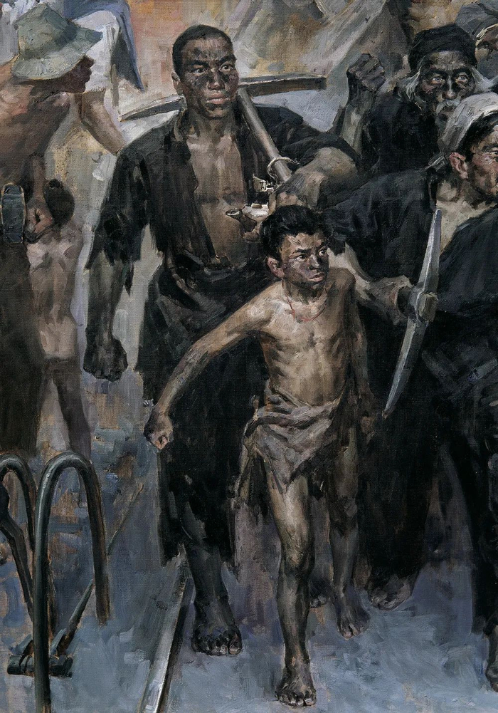 《刘少奇与安源矿工》&nbsp;油画局部