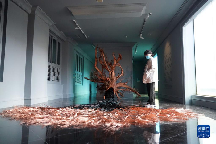 　　1月8日，在北京友谊商店，观众参观北京艺术双年展。新华社记者 任超 摄