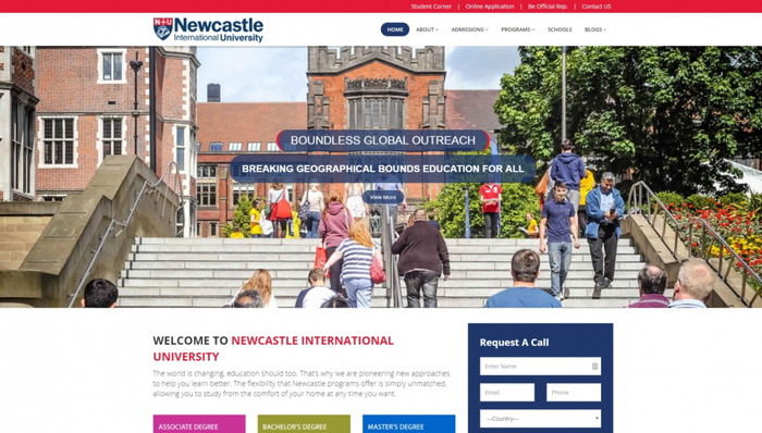 图为“纽卡斯尔国际大学”官网
