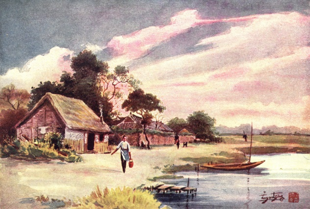 徐咏青于民国初年所绘水彩画《岸草溪蘋绿未匀》