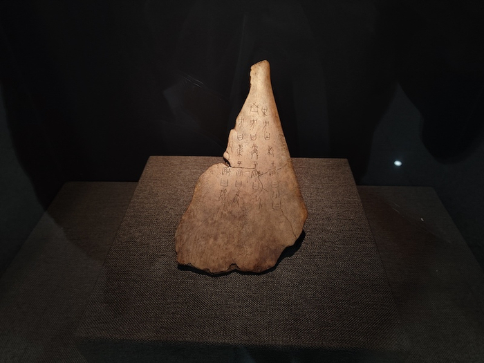 地铁站里陈列的甲骨纺织品