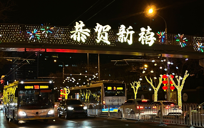 朝阳区工体北路春节景观。新京报记者 王飞 摄