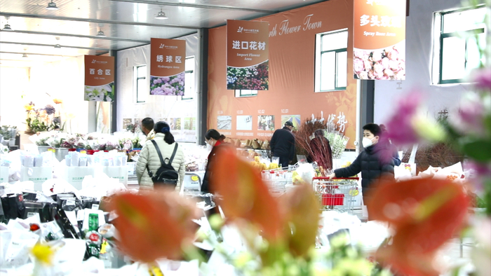 　顾客在汉口北鲜花小镇选购鲜花。新华社记者 潘志伟 摄