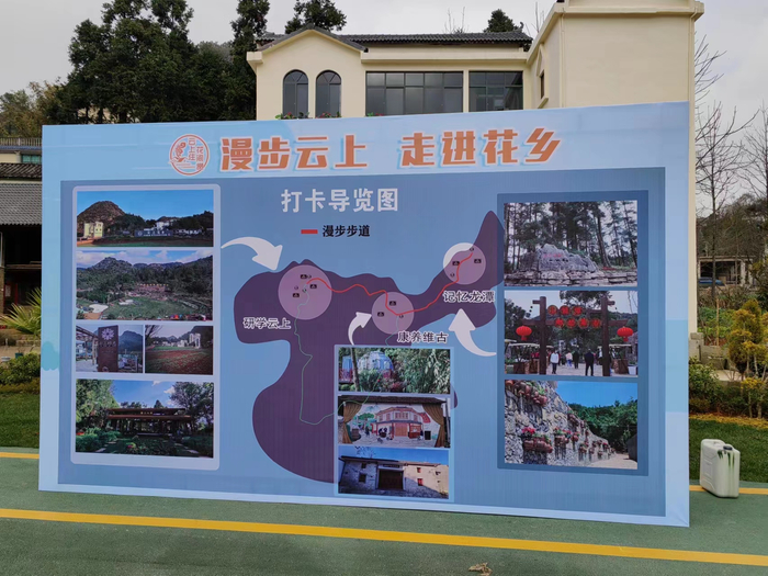 村里发展特色旅游产业，设置了“漫步云上 走进花乡”打卡导览图。受访者供图