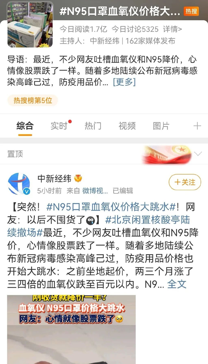 价格暴跌95%，囤N95和血氧仪的黄牛亏惨了_财经头条