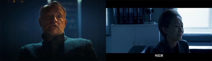 左图为电视剧《基地》截图，右图为电视剧《三体》截图