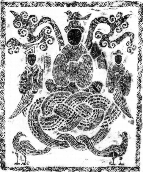 西王母，东汉画像石拓片，山东济宁微山县两城镇出土