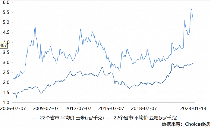 图片：玉米、豆粕饲料价格呈现波动上涨 来源：choice