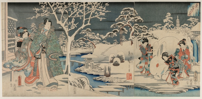 歌川国贞、歌川广重，《雪中乐园》，1854，35.6 x 75cm，克利夫兰艺术博物馆藏