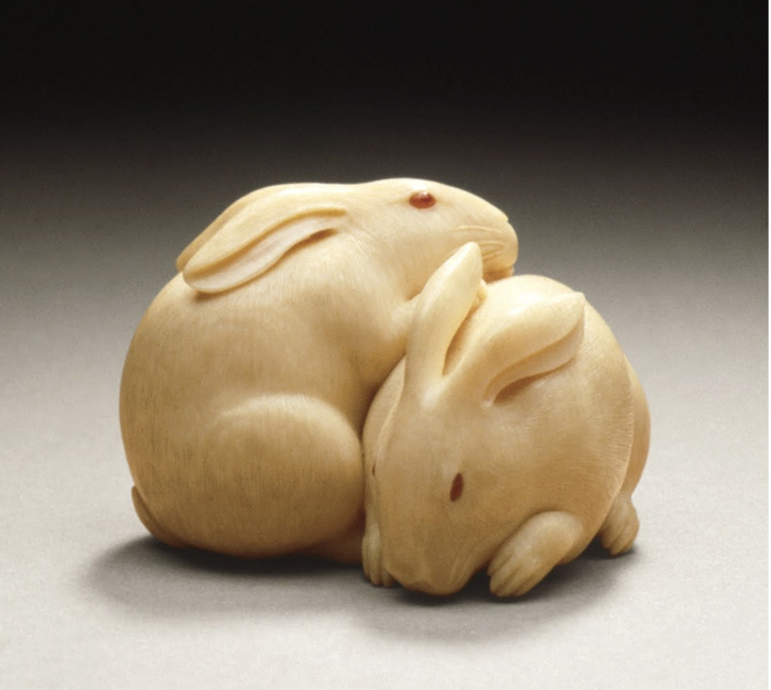 怀玉斋正次，《对兔》，19世纪中后期，洛杉矶郡艺术博物馆藏