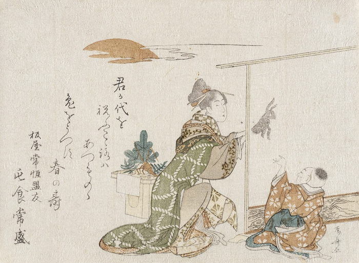 柳柳居辰斋，《兔影戏与男孩》，1807，13.8x18.8cm，洛杉矶郡艺术博物馆藏