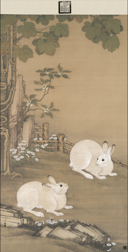 清冷枚《梧桐双兔图》