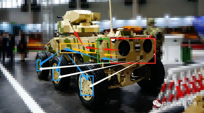 上图为超级轮式无人战车REEV驱动架构下，多种工作模式的能量流简图。