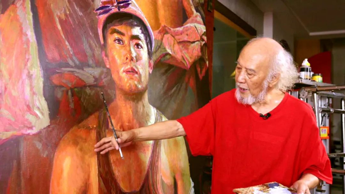 图：广廷渤介绍《钢水·汗水》的创作细节