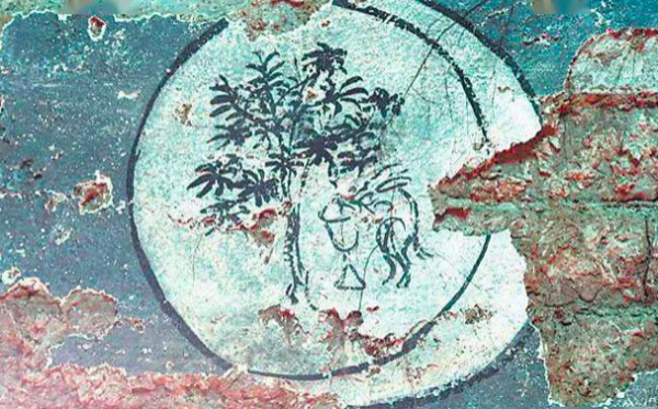 图6：武周吐谷浑喜王慕容智墓壁画中的兔子捣药