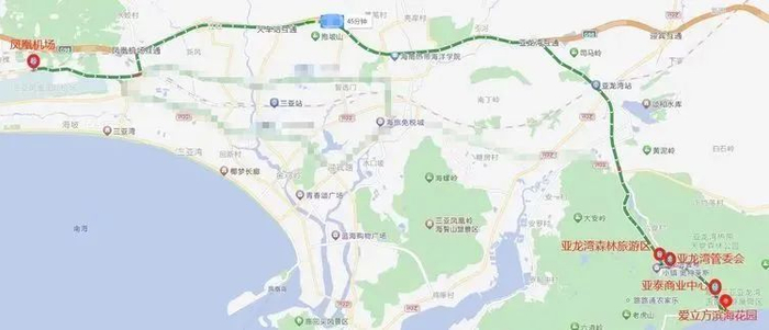 ▲机场-亚龙湾定制快线线路走向示意图