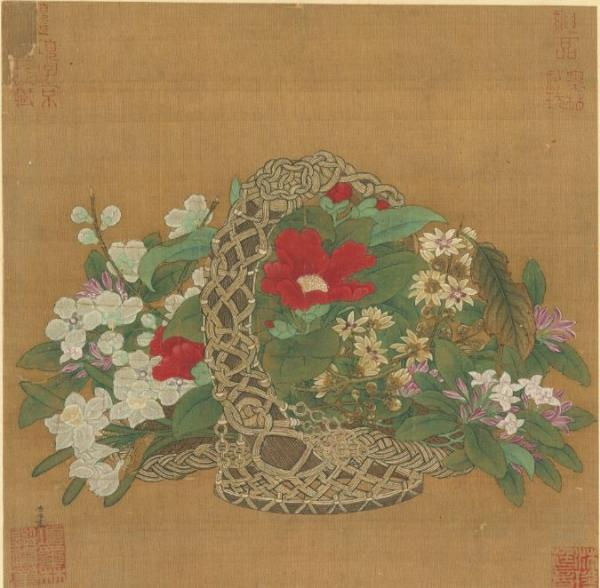 《花篮图》（冬花册）   现藏于台北故宫博物院